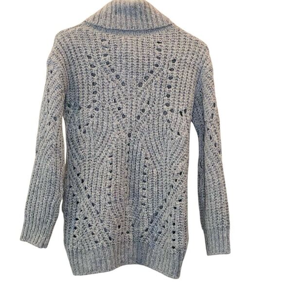 Treasure & Bond Wool Blend Pointelle Chunky Knit Turtleneck Sweater Gray Medium - Picture 3 of 5